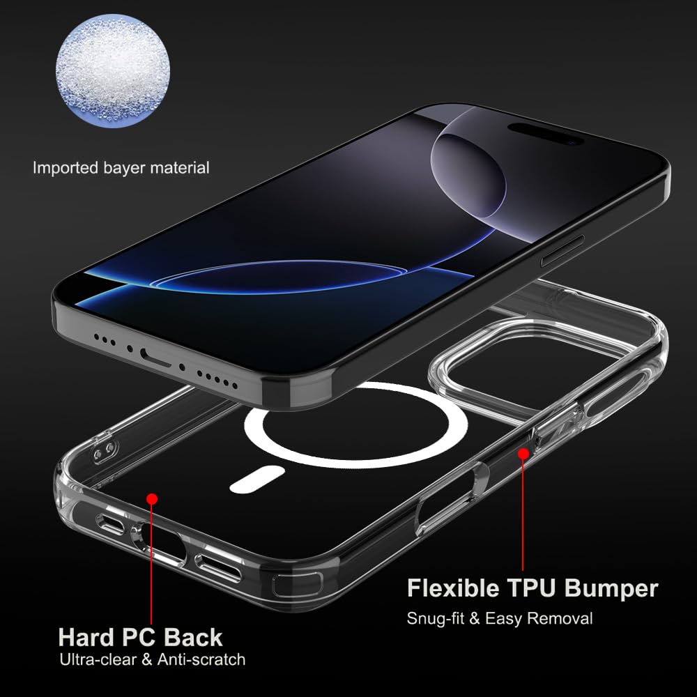 PIE's Premium Case for iPhone 16 Series - Military-Grade Drop Protection, Anti-Yellowing, Anti-Scratch, Slim Fit, Clear Case with Wallet Functionality.